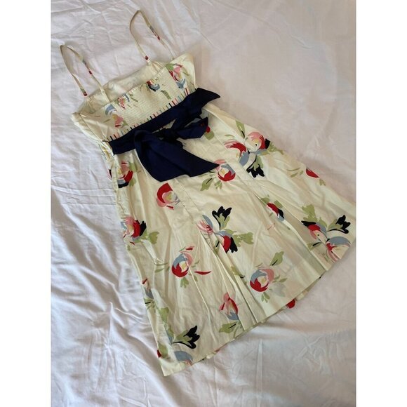 Anthropologie Maeve Y2K Vintage Style Floral Print Dress With Striped Waist & Bo - Picture 4 of 12